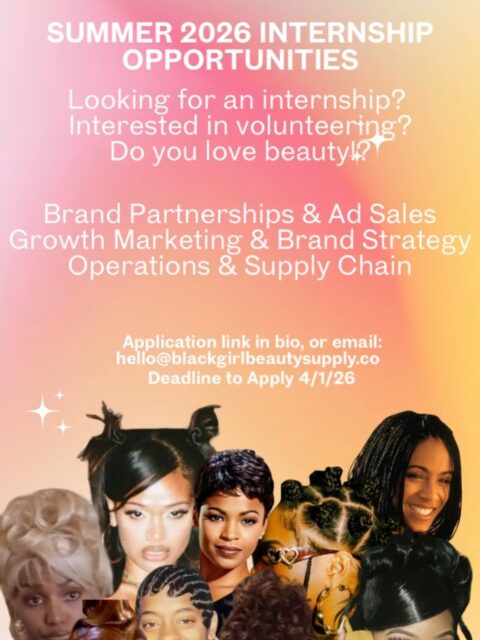 Come spend the Summer Interning with BGBS! 📚💼 ✨ We have so many fun, exciting events this summer & we want you to join us!🏖️🌊
We’re building something big this summer with events, activations, partnerships, and more. We’re looking for sharp, detail- oriented, creative hustlers and executors. The passionate, the driven, Mr./Mrs. Get It Done to help bring Black Girl Beauty Supply to the next level this summer!✨💈
If you’re a current, or former college student from New Jersey interested in:
- Operations & Supply Chain
- Brand Partnerships & Ad Sales
- Growth Marketing & Brand Strategy
Shoot us an email, or fill out an Application at the link in our Bio! ✨Spots are very limited!
*Must be a current college student, or recent grad from NJ to Apply! Application Deadline extended to 4/3!